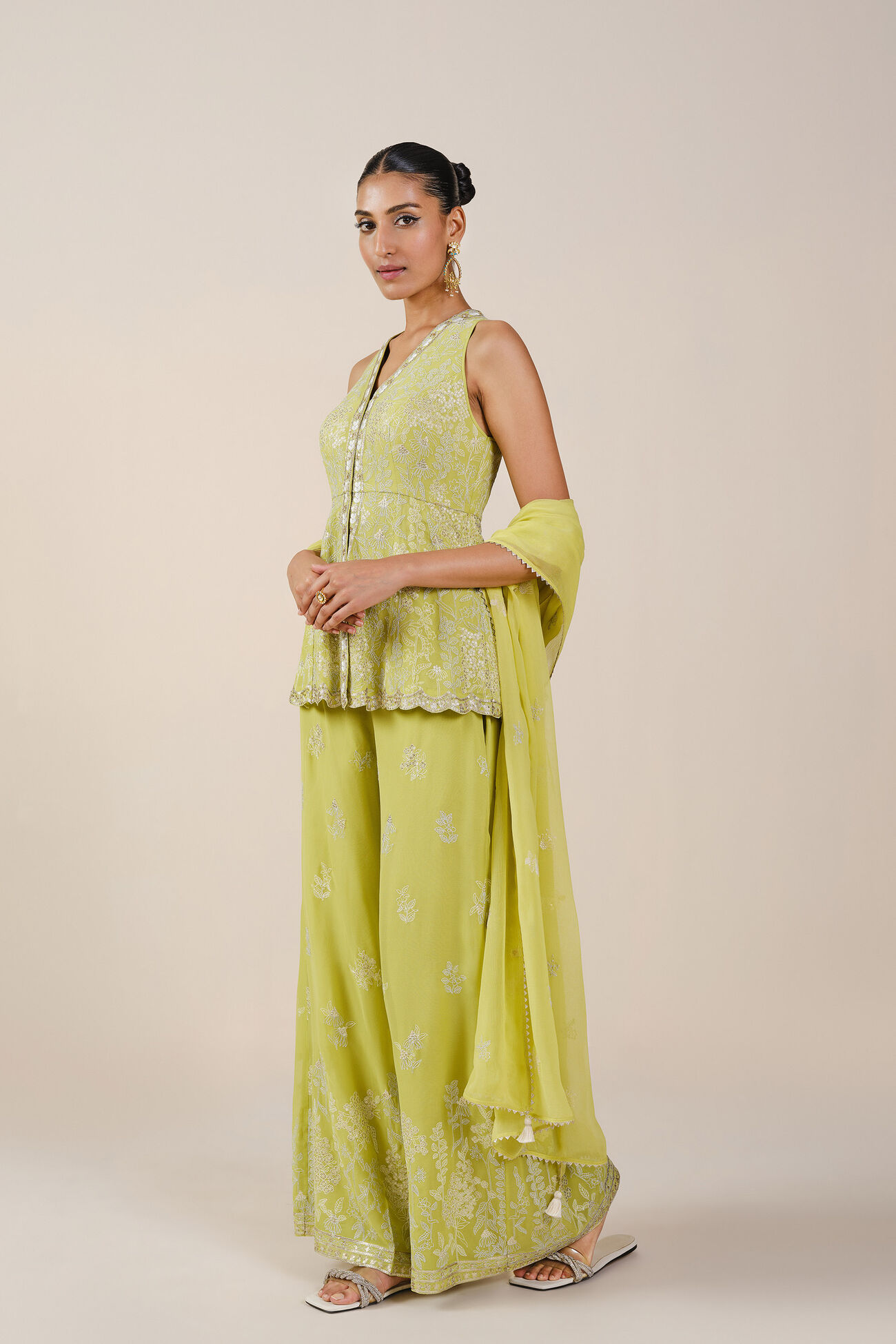 Operetta Embroidered Georgette Set - Lime, Lime, image 2